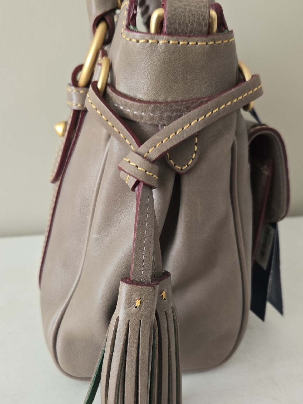 Dooney & Bourke Florentine Taupe Brown Medium Pocket Leather Satchel - Picture 4 of 10